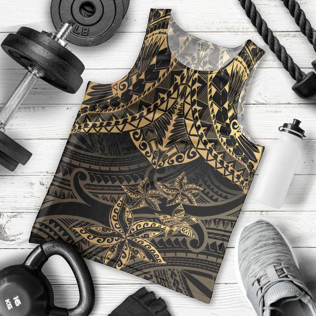 Black and Gold Polynesia Men Tank Top Plumeria Tattoo With Polynesian Pattern LT14 - Polynesian Pride