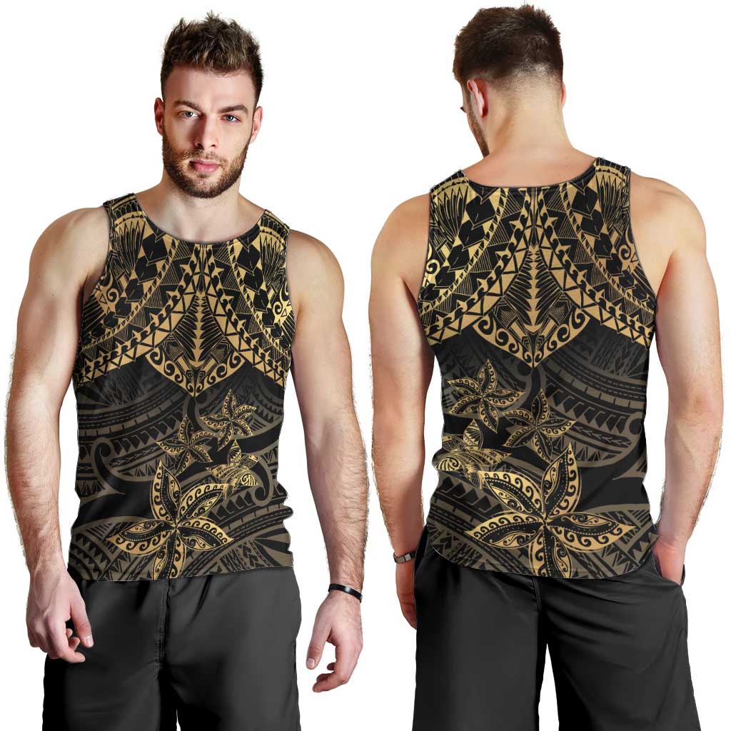 Black and Gold Polynesia Men Tank Top Plumeria Tattoo With Polynesian Pattern LT14 - Polynesian Pride