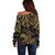 Black and Gold Polynesia Off Shoulder Sweater Plumeria Tattoo With Polynesian Pattern