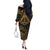 Black and Gold Polynesia Off The Shoulder Long Sleeve Dress Plumeria Tattoo With Polynesian Pattern