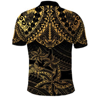 Black and Gold Polynesia Polo Shirt Plumeria Tattoo With Polynesian Pattern