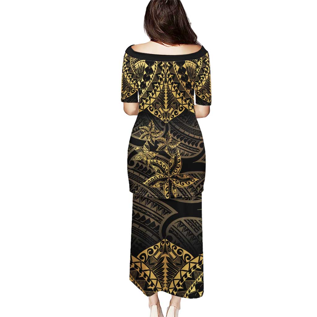 Black and Gold Polynesia Puletasi Plumeria Tattoo With Polynesian Pattern