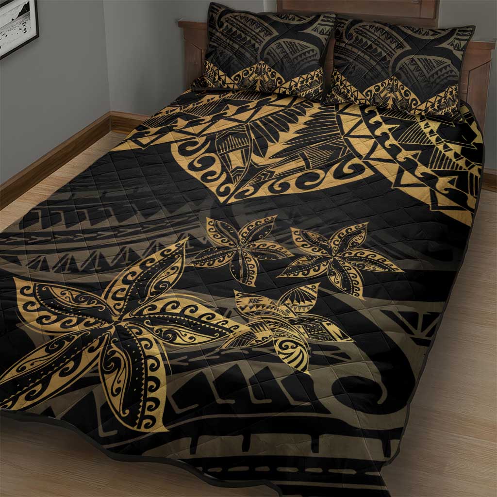 Black and Gold Polynesia Quilt Bed Set Plumeria Tattoo With Polynesian Pattern LT14 - Polynesian Pride