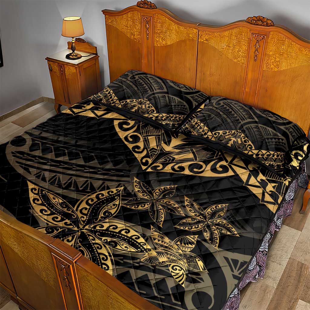 Black and Gold Polynesia Quilt Bed Set Plumeria Tattoo With Polynesian Pattern LT14 - Polynesian Pride