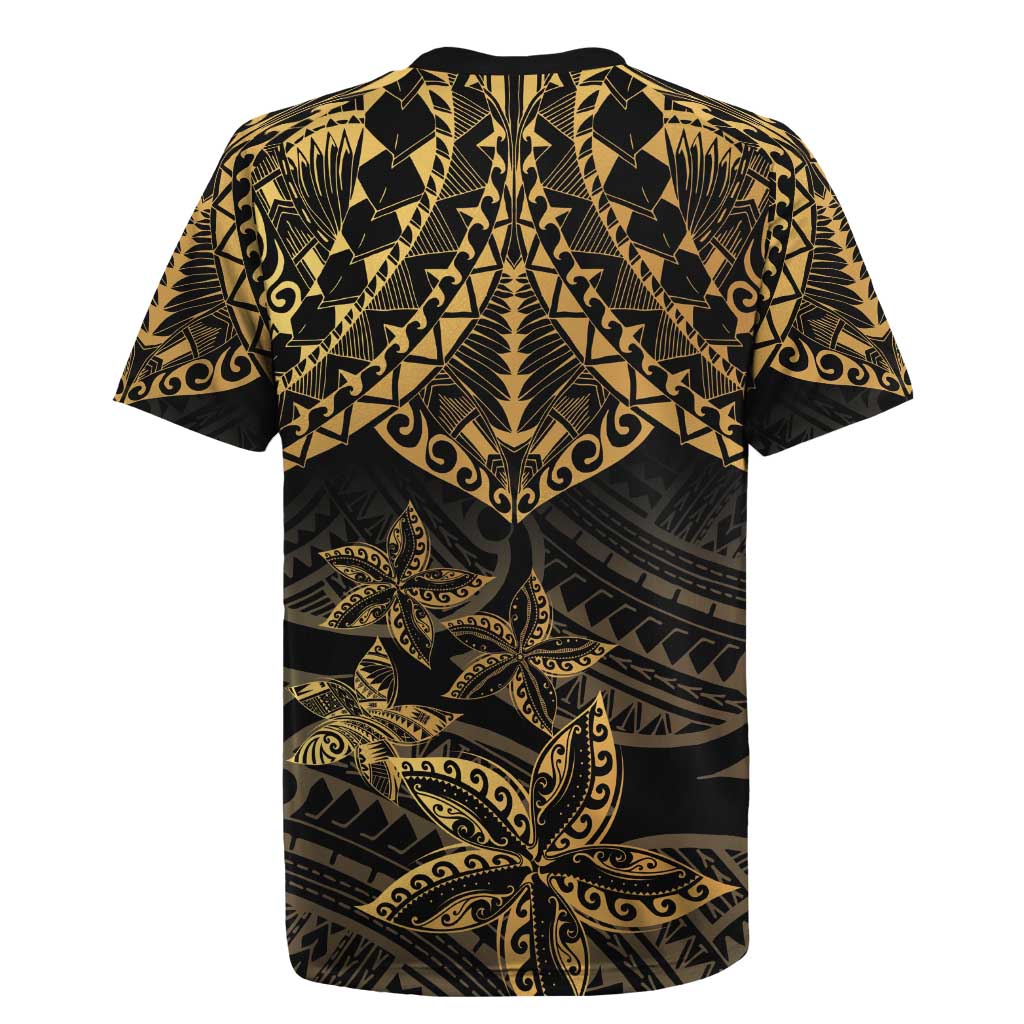 Black and Gold Polynesia Rugby Jersey Plumeria Tattoo With Polynesian Pattern LT14 - Polynesian Pride