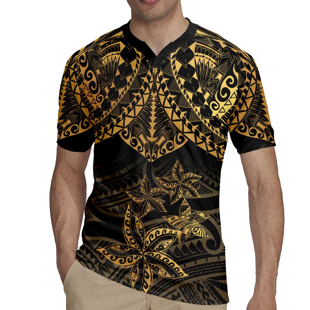 Black and Gold Polynesia Rugby Jersey Plumeria Tattoo With Polynesian Pattern LT14 - Polynesian Pride