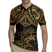 Black and Gold Polynesia Rugby Jersey Plumeria Tattoo With Polynesian Pattern LT14 - Polynesian Pride