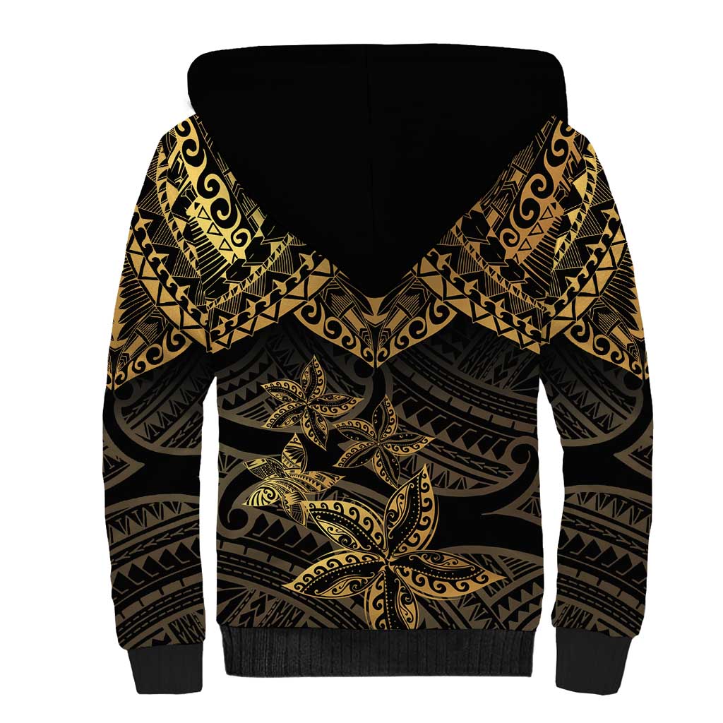 Black and Gold Polynesia Sherpa Hoodie Plumeria Tattoo With Polynesian Pattern LT14 - Polynesian Pride