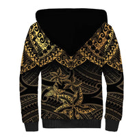 Black and Gold Polynesia Sherpa Hoodie Plumeria Tattoo With Polynesian Pattern LT14 - Polynesian Pride