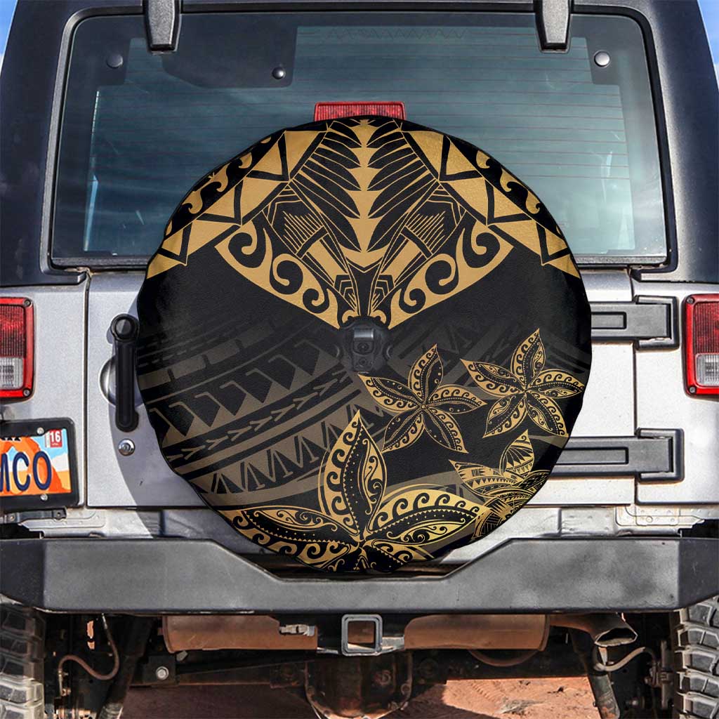 Black and Gold Polynesia Spare Tire Cover Plumeria Tattoo With Polynesian Pattern LT14 Black - Polynesian Pride