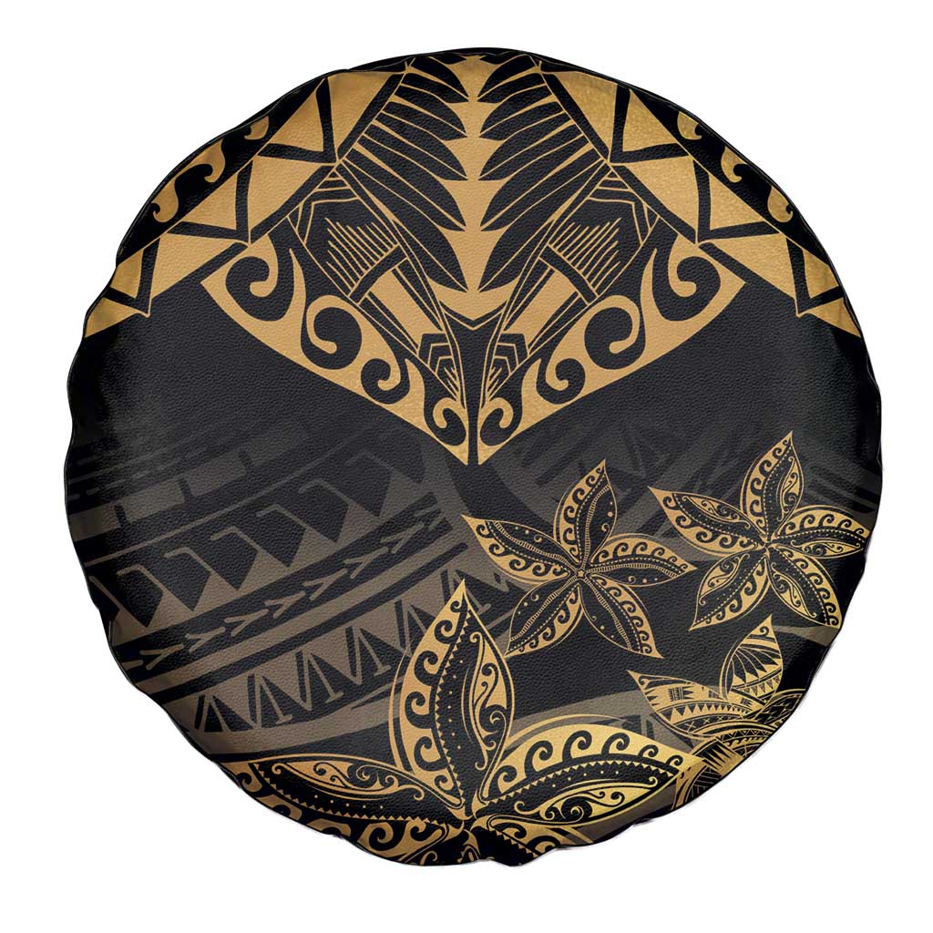 Black and Gold Polynesia Spare Tire Cover Plumeria Tattoo With Polynesian Pattern LT14 - Polynesian Pride