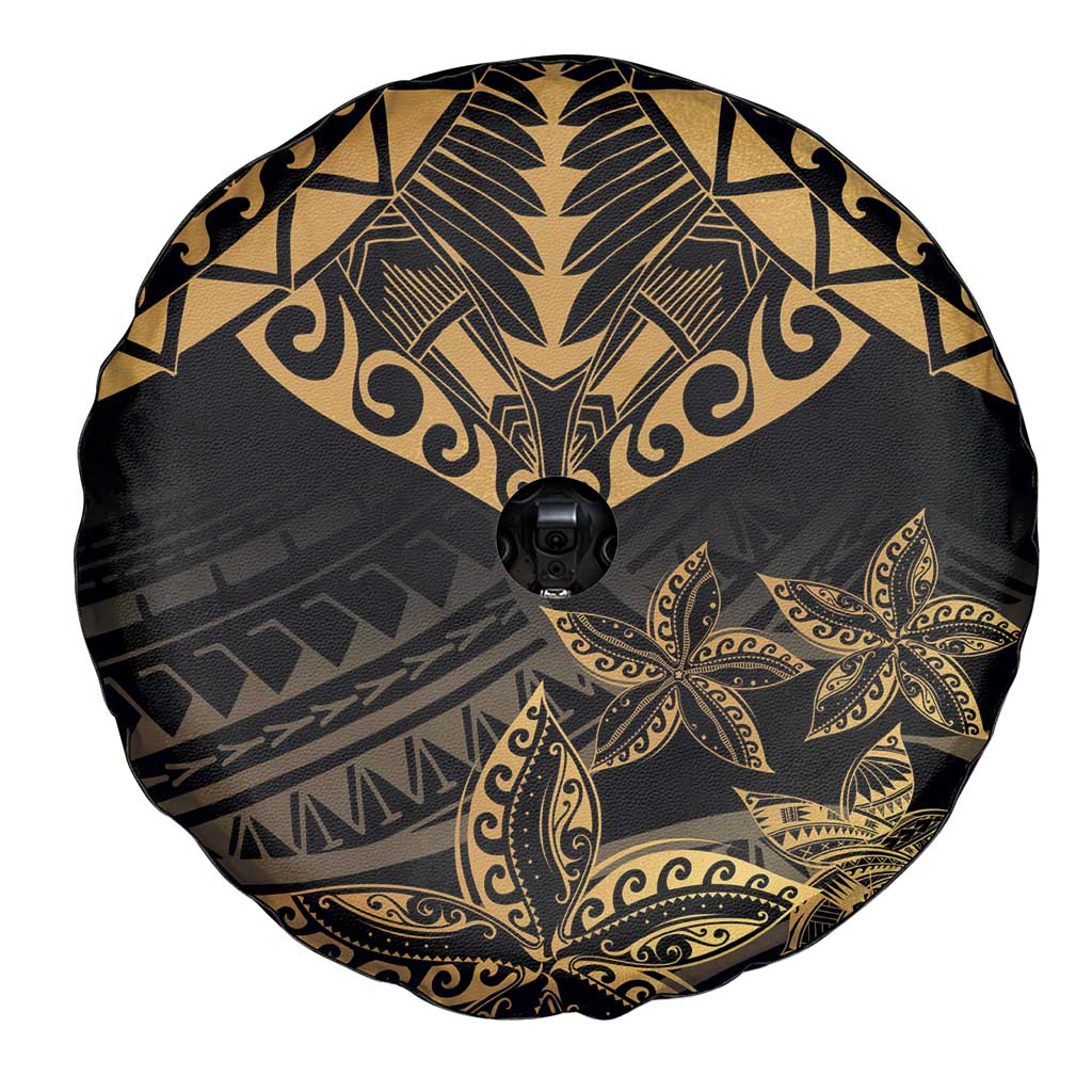 Black and Gold Polynesia Spare Tire Cover Plumeria Tattoo With Polynesian Pattern LT14 - Polynesian Pride