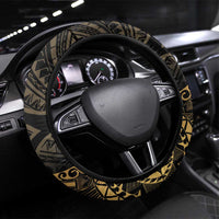 Black and Gold Polynesia Steering Wheel Cover Plumeria Tattoo With Polynesian Pattern LT14 Universal Fit Black - Polynesian Pride