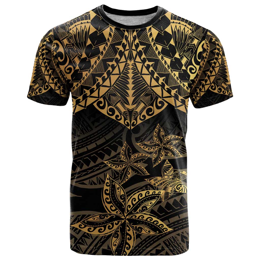 Black and Gold Polynesia T Shirt Plumeria Tattoo With Polynesian Pattern LT14 Black - Polynesian Pride