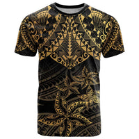 Black and Gold Polynesia T Shirt Plumeria Tattoo With Polynesian Pattern LT14 Black - Polynesian Pride