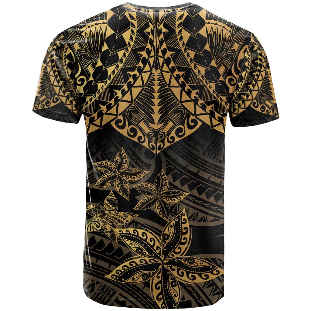 Black and Gold Polynesia T Shirt Plumeria Tattoo With Polynesian Pattern LT14 - Polynesian Pride