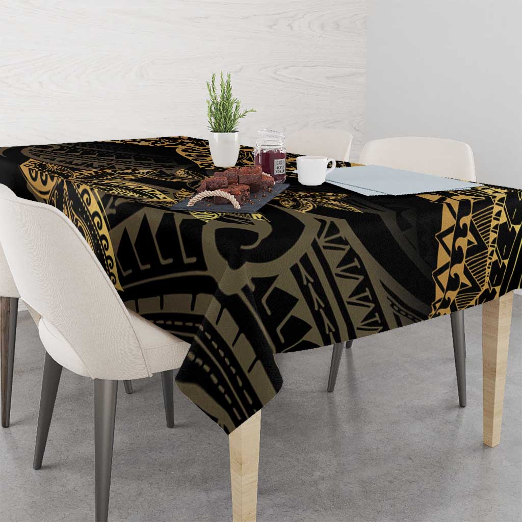 Black and Gold Polynesia Tablecloth Plumeria Tattoo With Polynesian Pattern LT14 - Polynesian Pride