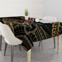 Black and Gold Polynesia Tablecloth Plumeria Tattoo With Polynesian Pattern LT14 - Polynesian Pride