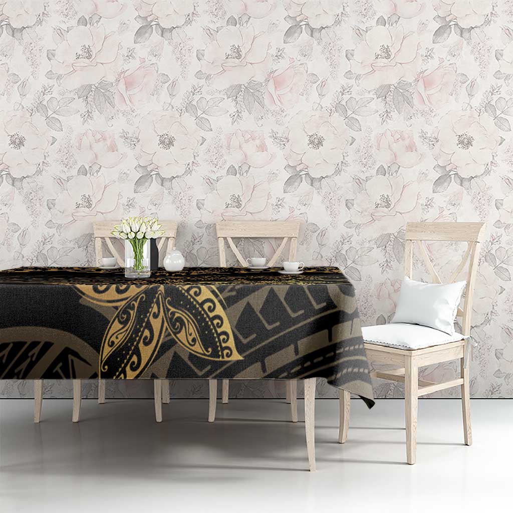 Black and Gold Polynesia Tablecloth Plumeria Tattoo With Polynesian Pattern LT14 - Polynesian Pride