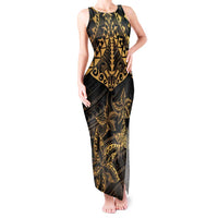 Black and Gold Polynesia Tank Maxi Dress Plumeria Tattoo With Polynesian Pattern LT14 Women Black - Polynesian Pride