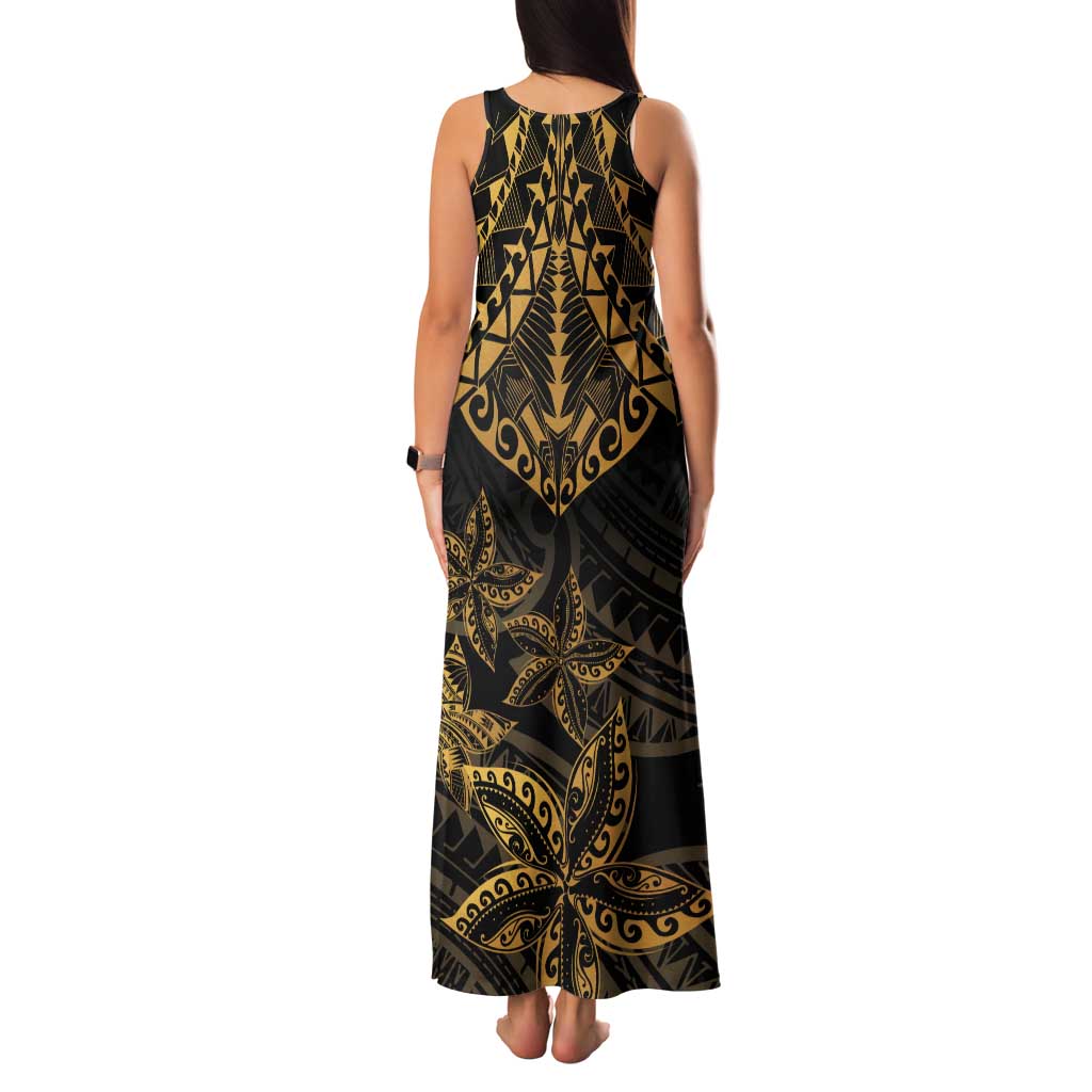 Black and Gold Polynesia Tank Maxi Dress Plumeria Tattoo With Polynesian Pattern LT14 - Polynesian Pride