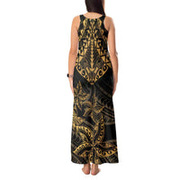 Black and Gold Polynesia Tank Maxi Dress Plumeria Tattoo With Polynesian Pattern LT14 - Polynesian Pride