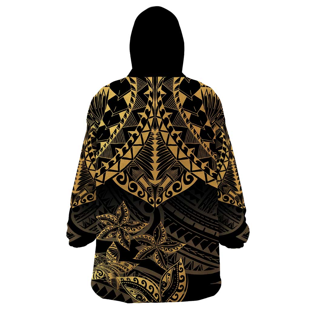 Black and Gold Polynesia Wearable Blanket Hoodie Plumeria Tattoo With Polynesian Pattern LT14 - Polynesian Pride
