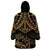 Black and Gold Polynesia Wearable Blanket Hoodie Plumeria Tattoo With Polynesian Pattern