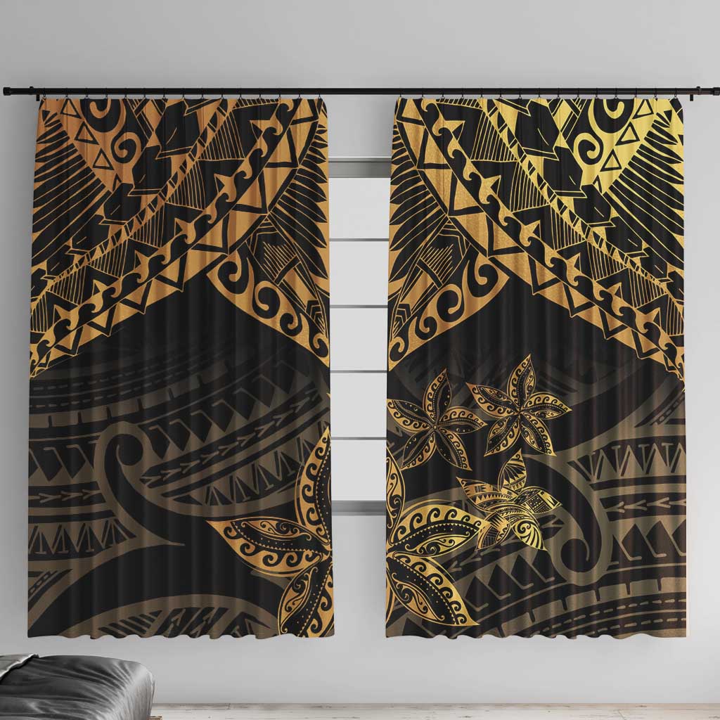 Black and Gold Polynesia Window Curtain Plumeria Tattoo With Polynesian Pattern