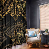 Black and Gold Polynesia Window Curtain Plumeria Tattoo With Polynesian Pattern LT14 - Polynesian Pride