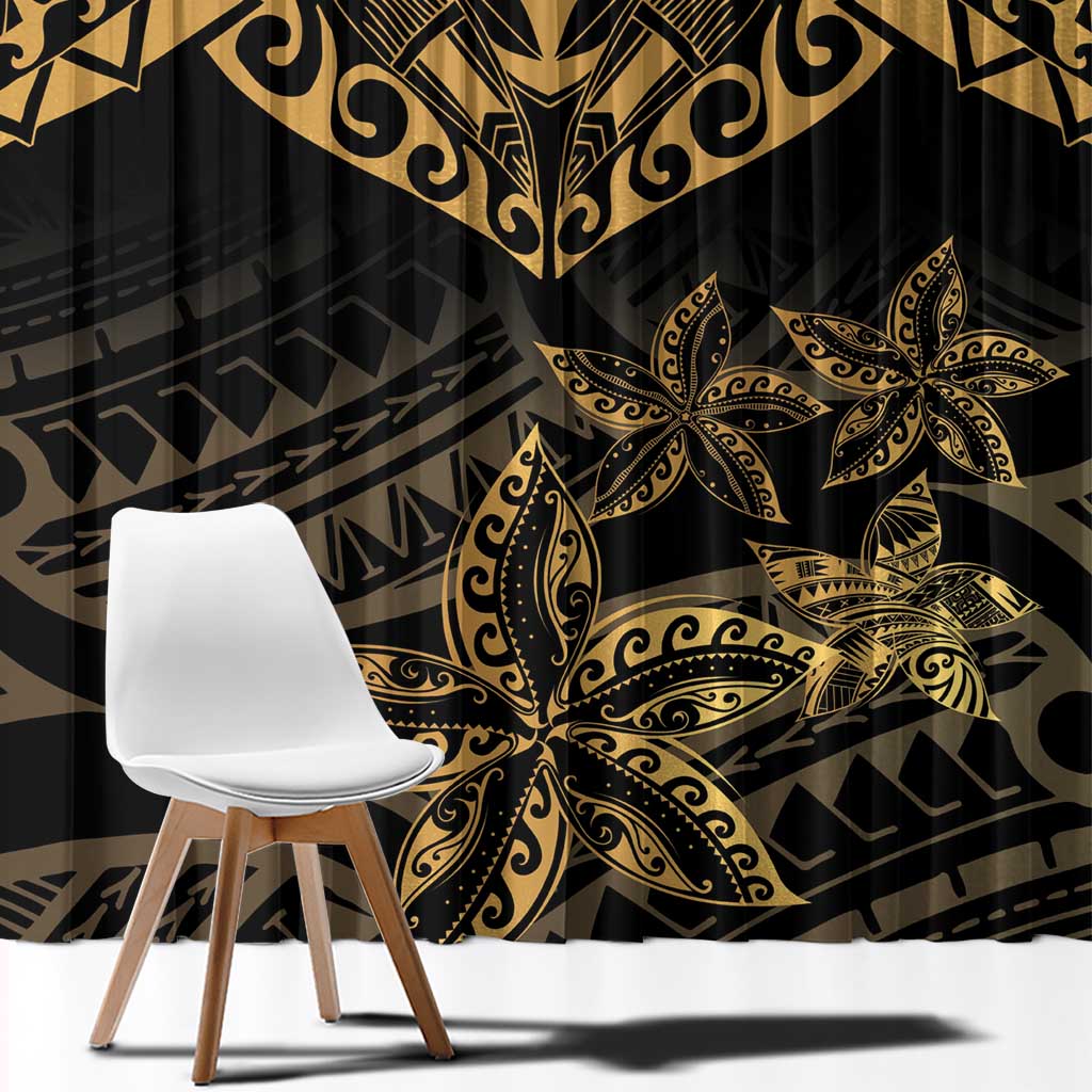 Black and Gold Polynesia Window Curtain Plumeria Tattoo With Polynesian Pattern LT14 - Polynesian Pride