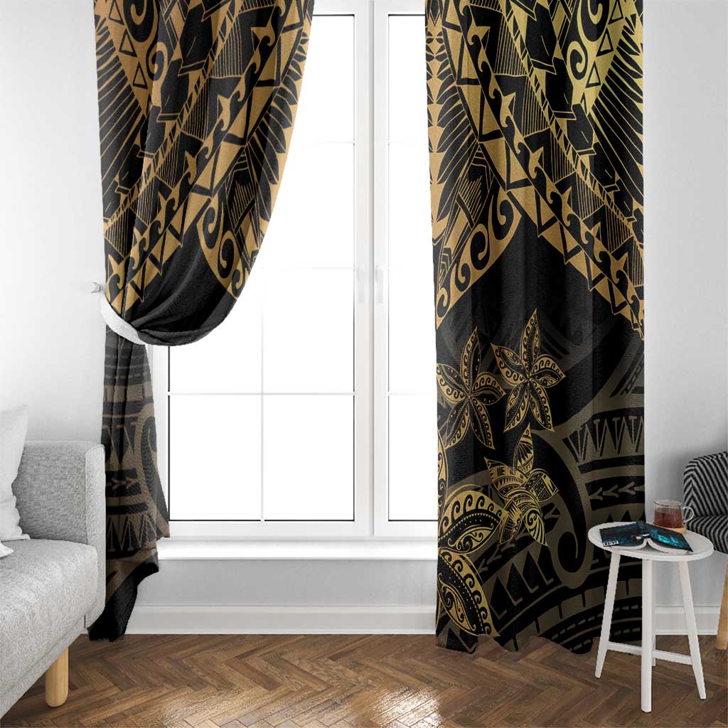 Black and Gold Polynesia Window Curtain Plumeria Tattoo With Polynesian Pattern LT14 - Polynesian Pride