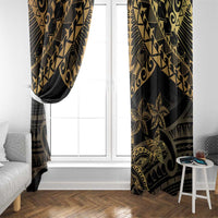 Black and Gold Polynesia Window Curtain Plumeria Tattoo With Polynesian Pattern LT14 - Polynesian Pride