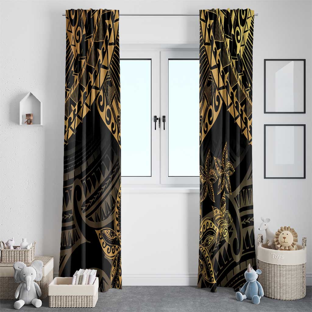 Black and Gold Polynesia Window Curtain Plumeria Tattoo With Polynesian Pattern LT14 - Polynesian Pride