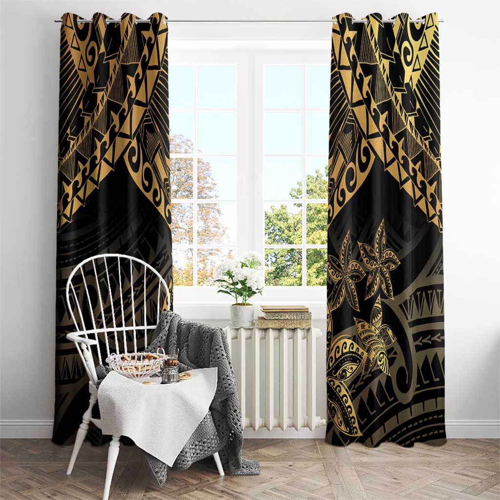 Black and Gold Polynesia Window Curtain Plumeria Tattoo With Polynesian Pattern LT14 - Polynesian Pride