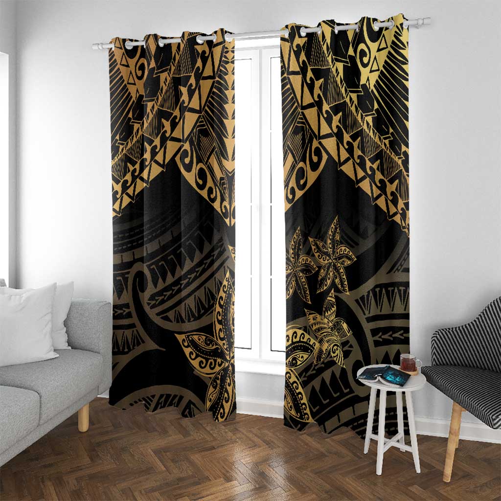 Black and Gold Polynesia Window Curtain Plumeria Tattoo With Polynesian Pattern LT14 With Grommets Black - Polynesian Pride