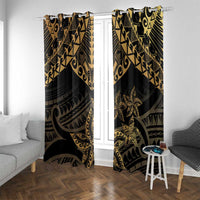 Black and Gold Polynesia Window Curtain Plumeria Tattoo With Polynesian Pattern LT14 With Grommets Black - Polynesian Pride