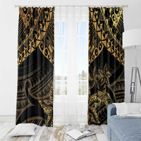 Black and Gold Polynesia Window Curtain Plumeria Tattoo With Polynesian Pattern LT14 - Polynesian Pride