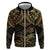 Black and Gold Polynesia Zip Hoodie Plumeria Tattoo With Polynesian Pattern