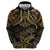 Black and Gold Polynesia Zip Hoodie Plumeria Tattoo With Polynesian Pattern