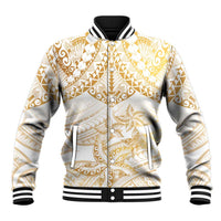 White and Gold Polynesia Baseball Jacket Plumeria Tattoo With Polynesian Pattern