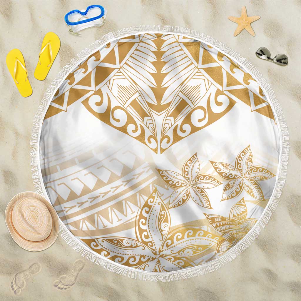 White and Gold Polynesia Beach Blanket Plumeria Tattoo With Polynesian Pattern LT14 One Size 150cm White - Polynesian Pride