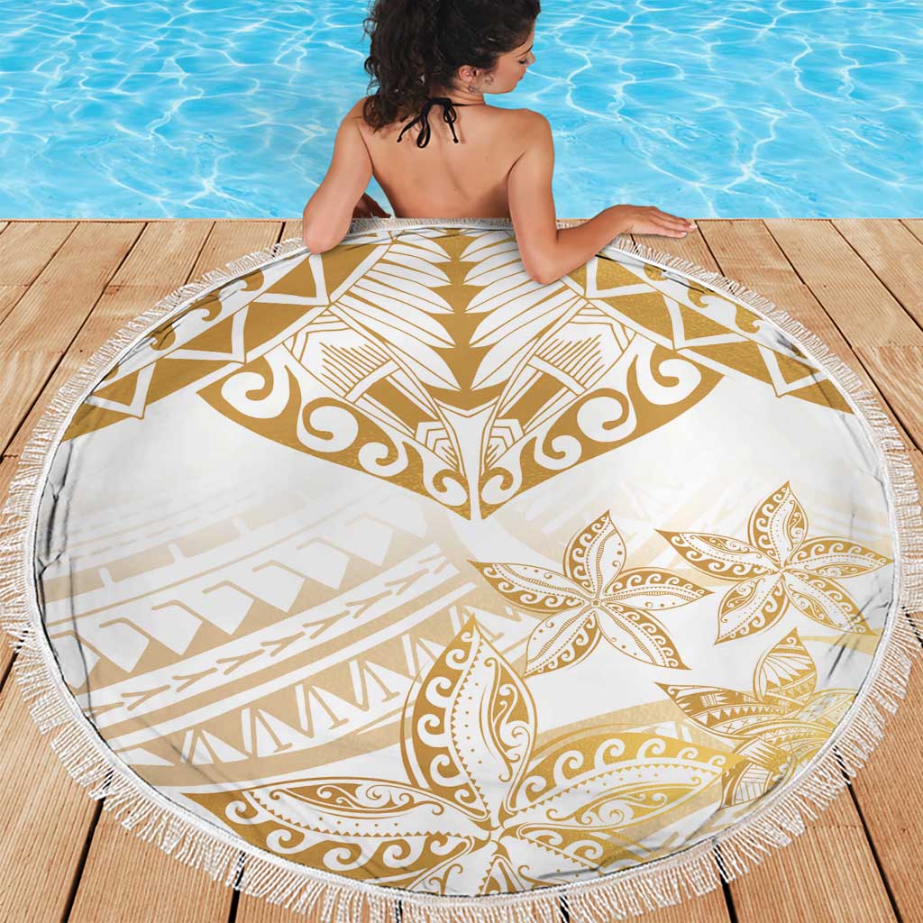White and Gold Polynesia Beach Blanket Plumeria Tattoo With Polynesian Pattern LT14 - Polynesian Pride