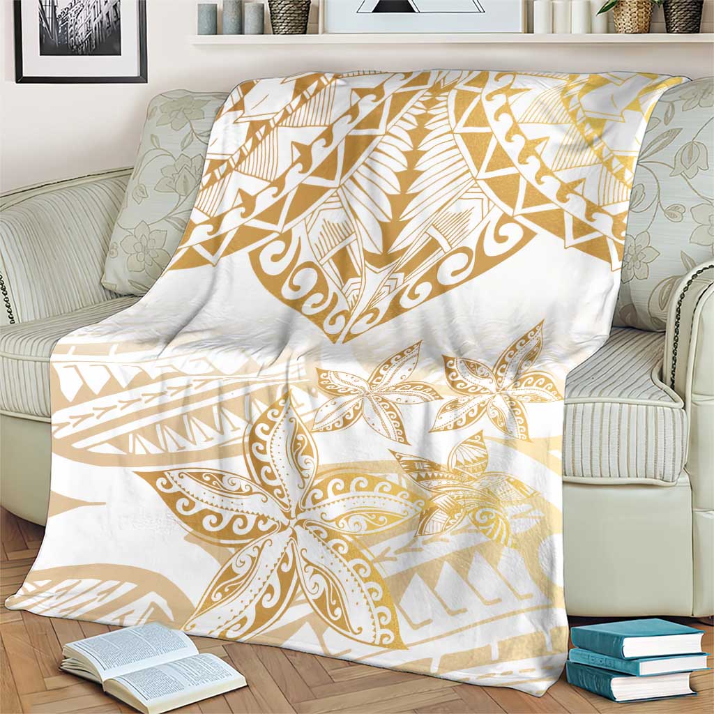 White and Gold Polynesia Blanket Plumeria Tattoo With Polynesian Pattern LT14 - Polynesian Pride