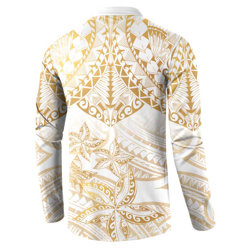 White and Gold Polynesia Button Sweatshirt Plumeria Tattoo With Polynesian Pattern LT14 - Polynesian Pride