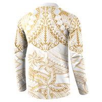 White and Gold Polynesia Button Sweatshirt Plumeria Tattoo With Polynesian Pattern LT14 - Polynesian Pride