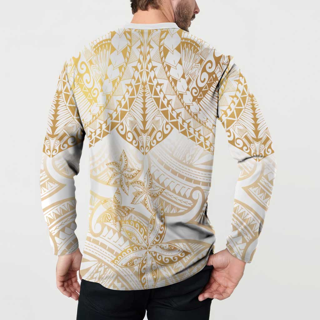 White and Gold Polynesia Button Sweatshirt Plumeria Tattoo With Polynesian Pattern LT14 - Polynesian Pride