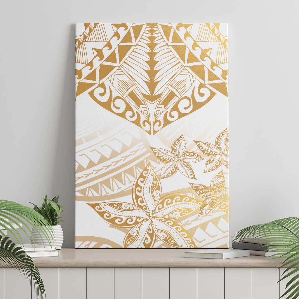 White and Gold Polynesia Canvas Wall Art Plumeria Tattoo With Polynesian Pattern LT14 - Polynesian Pride