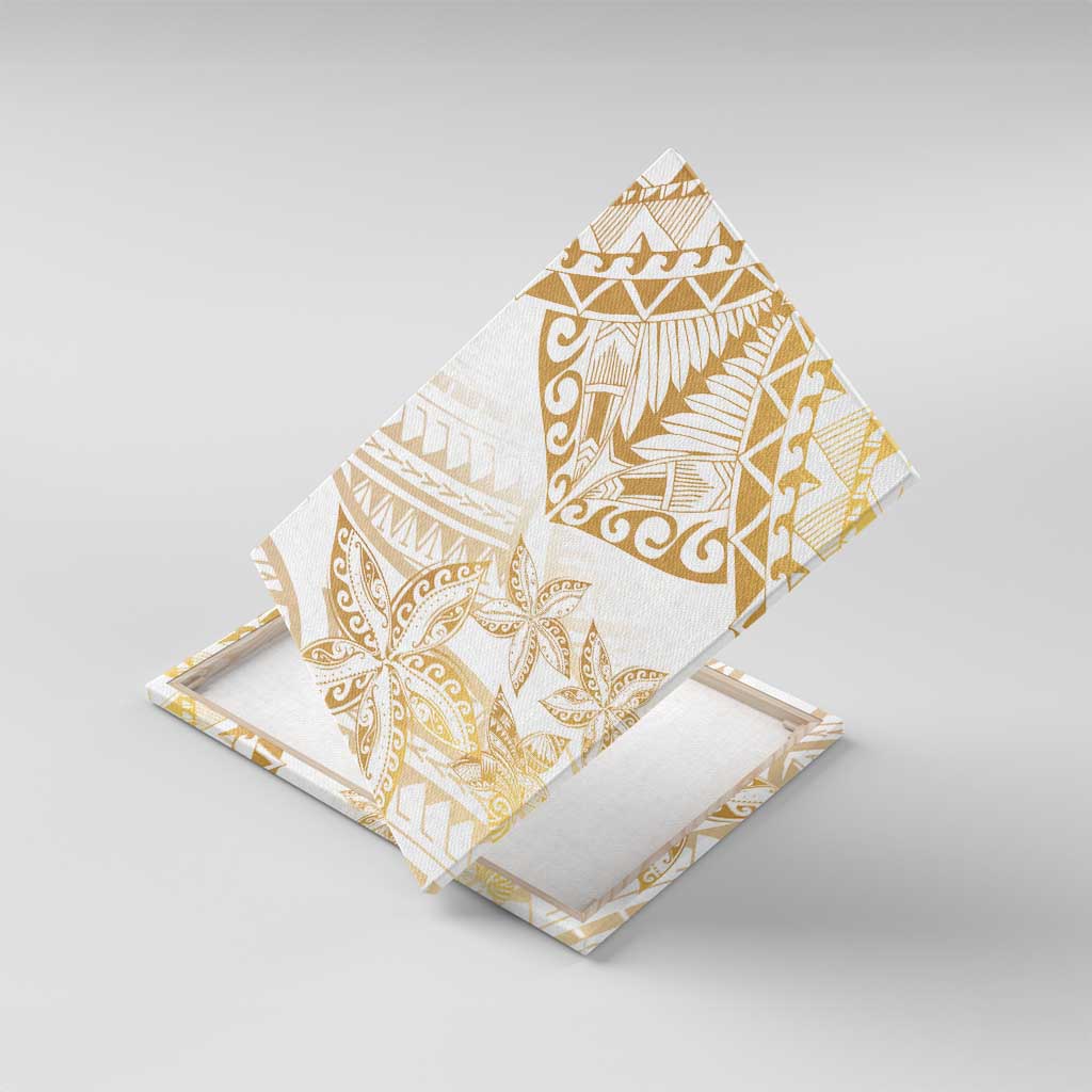 White and Gold Polynesia Canvas Wall Art Plumeria Tattoo With Polynesian Pattern LT14 With Frame White - Polynesian Pride