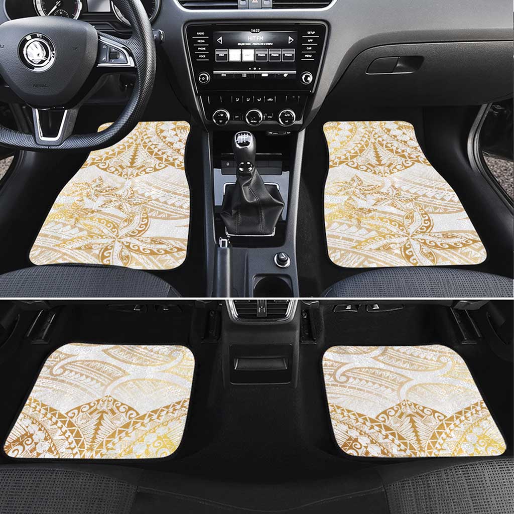 White and Gold Polynesia Car Mats Plumeria Tattoo With Polynesian Pattern